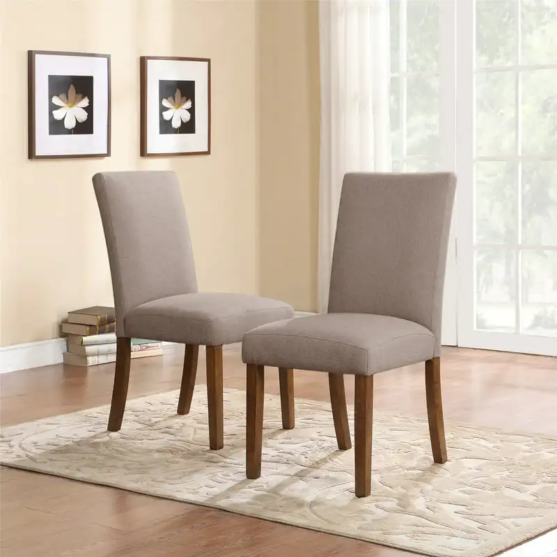 Upholstered Parsons Chairs, Set of 2, Taupe/Pine