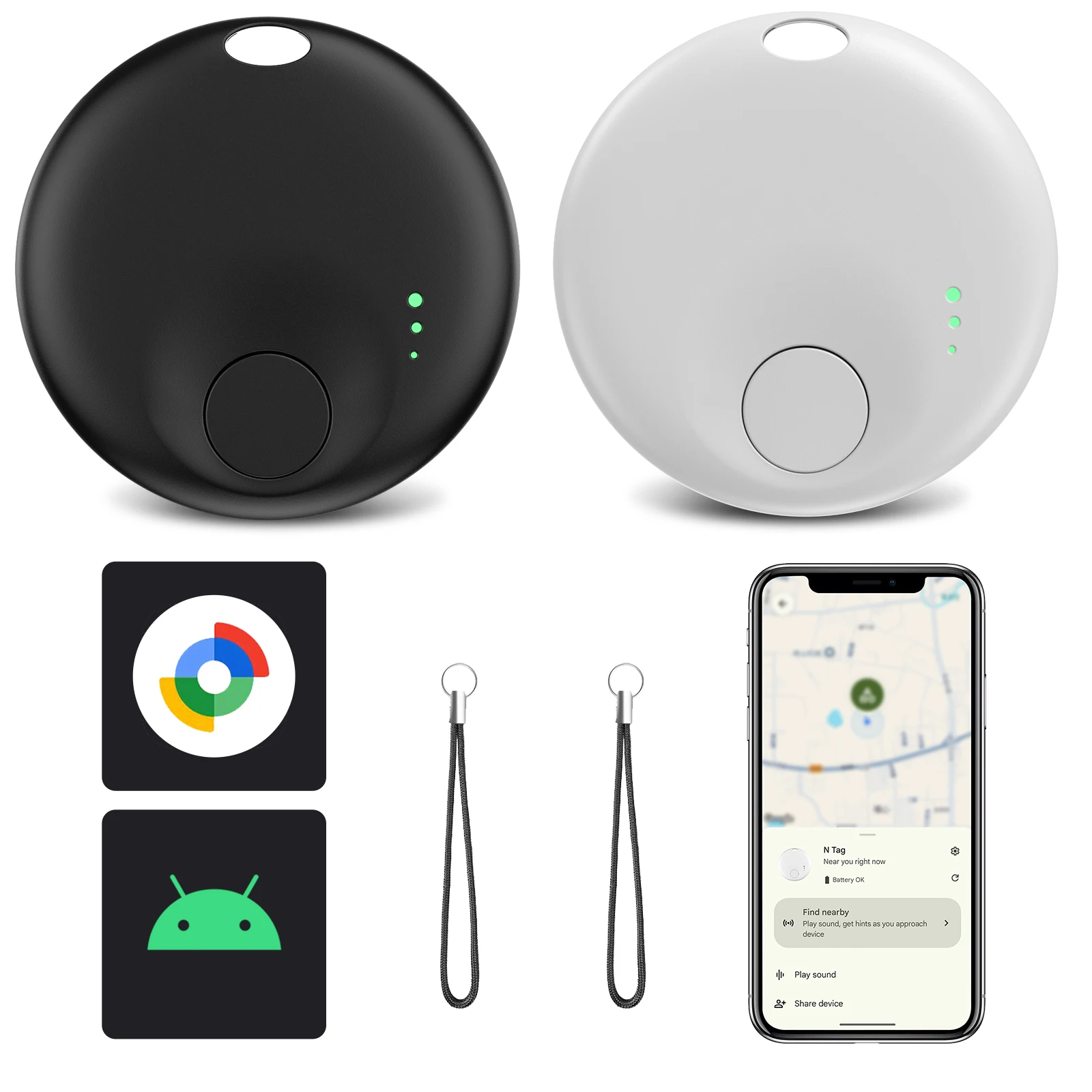 Фото Bluetooth-трекер для Android — смарт-теги 1/2/4, работает с устройством Google Find My, локатором для ключей, кошельком, багажем №1