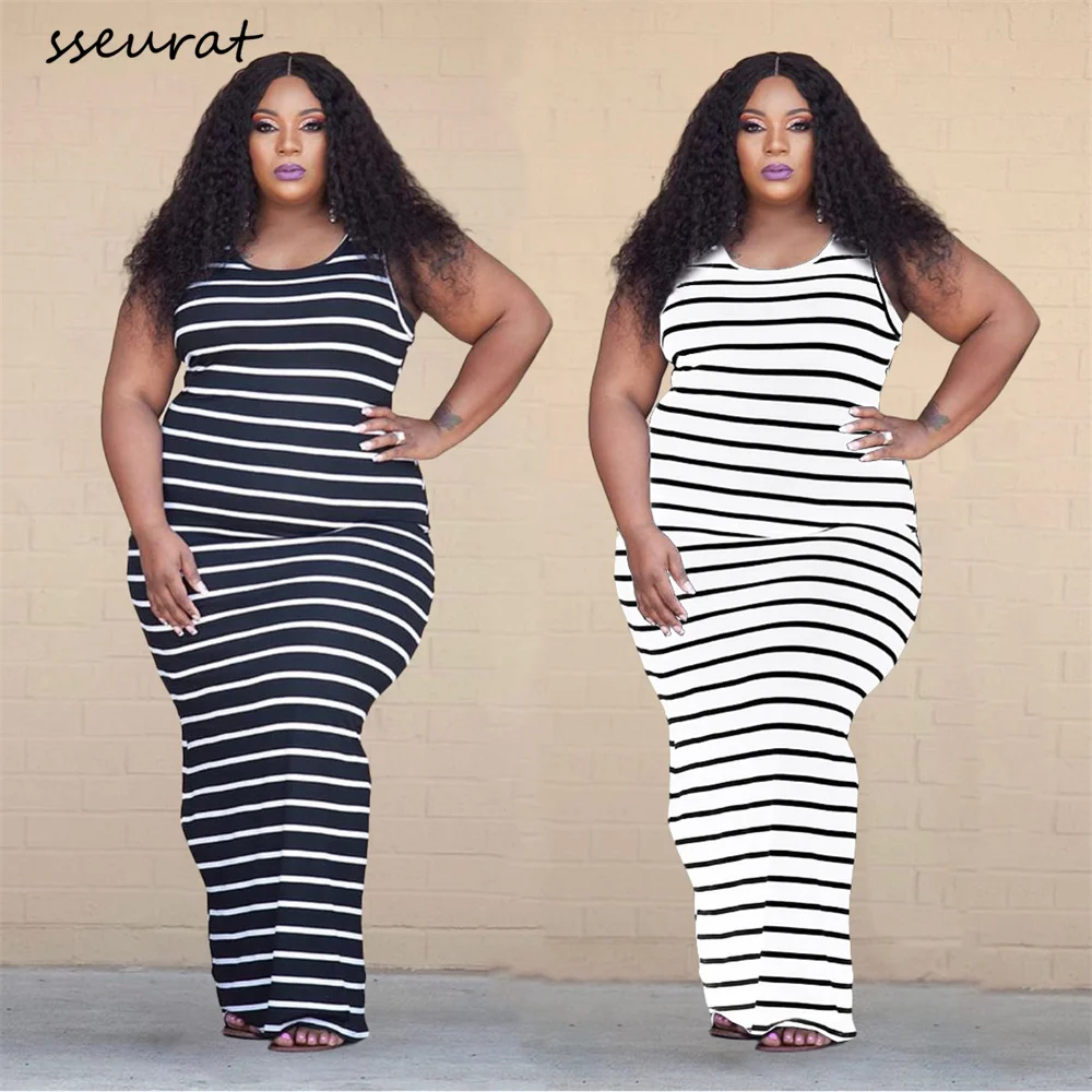 

Женское платье в полоску без рукавов SSEURAT, летние повседневные обтягивающие платья-Макси