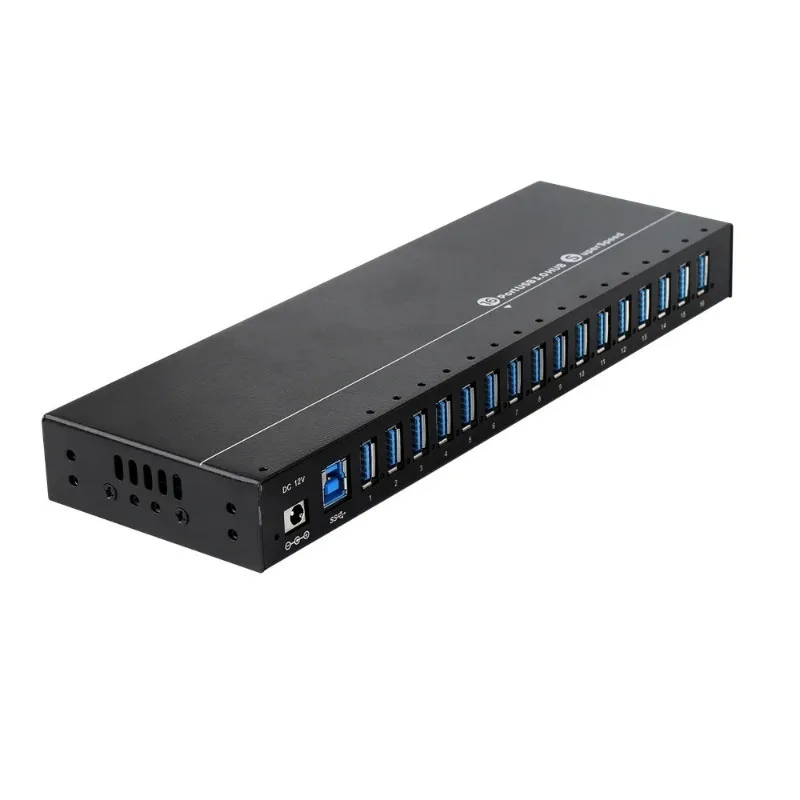 Фото Новинка: уникальный металлический USB-хаб на 16 портов с поддержкой USB 3.0 для синхронизации данных и зарядки, с питанием 12В 10А. №1