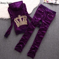 juicy apple tracksuit women brand sporting suits set velvet casual tracksuits zipper hooded collar spring autumn sportswear suit