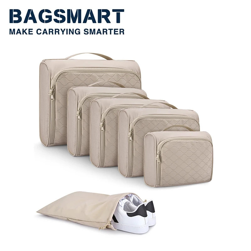 BAGSMART 6 Pcs Lightweight Travel Packing Cubes Hanging Suitcase Organizer Packing Bags Set Foldable Women Luggage Organizers