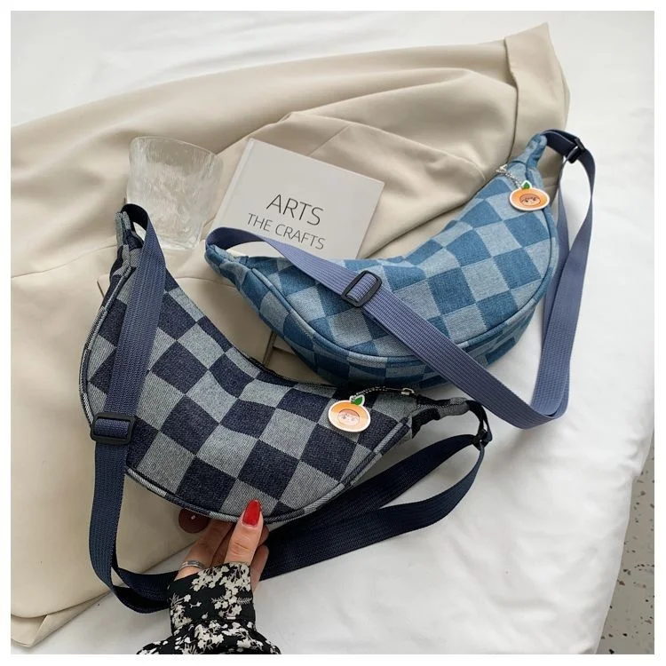 Plaids Denim Checkered Dumplings Bun Underarm Niche Small Handheld Bag Casual backpack Crossbody Bags for Women Student