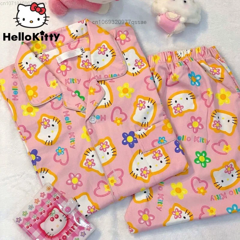 

Стильный Милый Пижамный костюм Sanrio My Melody Hello Kitty в Корейском стиле Y2k, женская одежда для сна, осенняя Женская домашняя одежда