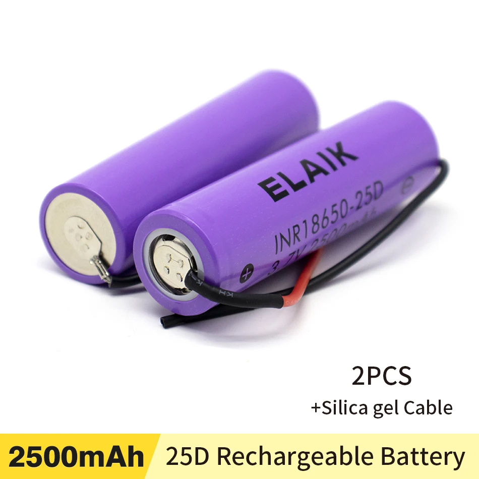 

INR18650-25D 3.7V 2500mAh Rechargeable lithium battery power battery Stable performance 20A battery +Silica gel Cable