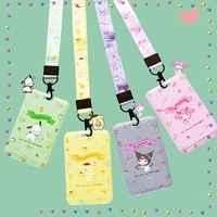 sanrioed card case kawaii anime kuromi melody pochacco pom pom purin neck hanging cute rope student meal cards buscard lovely