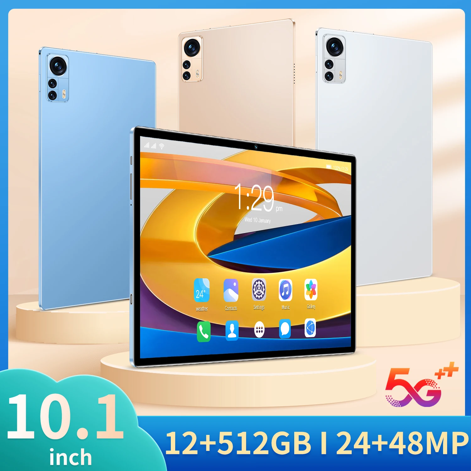 

Pro 10.1 Inch Tablets Octa Core 12GB RAM 512GB ROM Android 11 Google Play Dual 5G Network GPS Bluetooth WiFi Tablet PC
