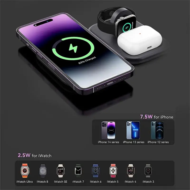 Charger Portable Charger 15w Black Foldable Magnetic Charger Portable Three-in-one Three-in-one Wireless Charging Qi Simplicity