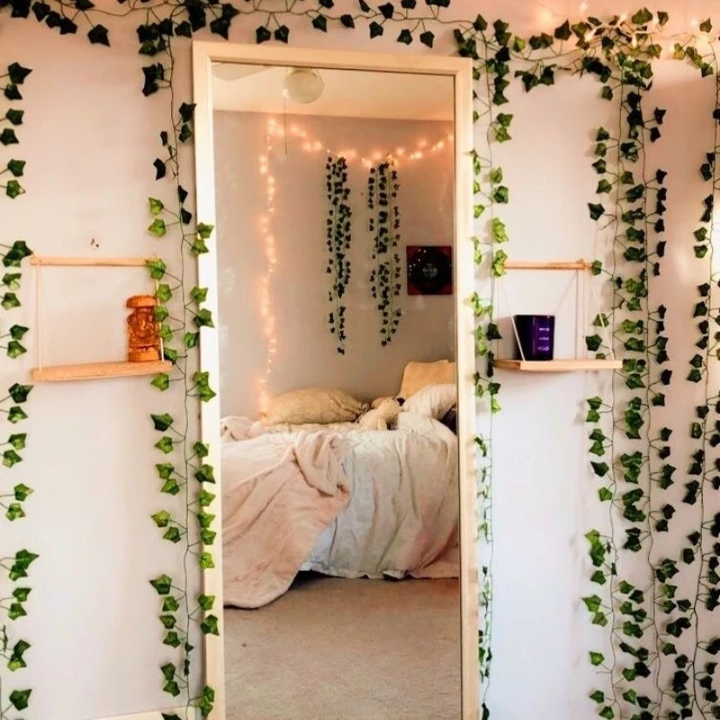 

Искусственные Шелковые Подвесные Растения Liana Leaf Ivy, листья для стен, зеленая гирлянда, украшение для улицы, домашний декор, 12 шт., 2,4 м