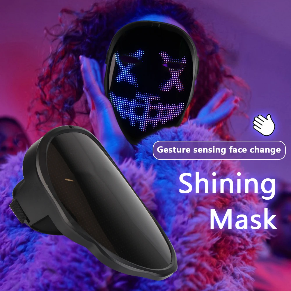 Full-Color For Ball Festival DJ Party Christmas Mask DIY Shining Mask Halloween LED Face-Changing Glowing Mask APP Control