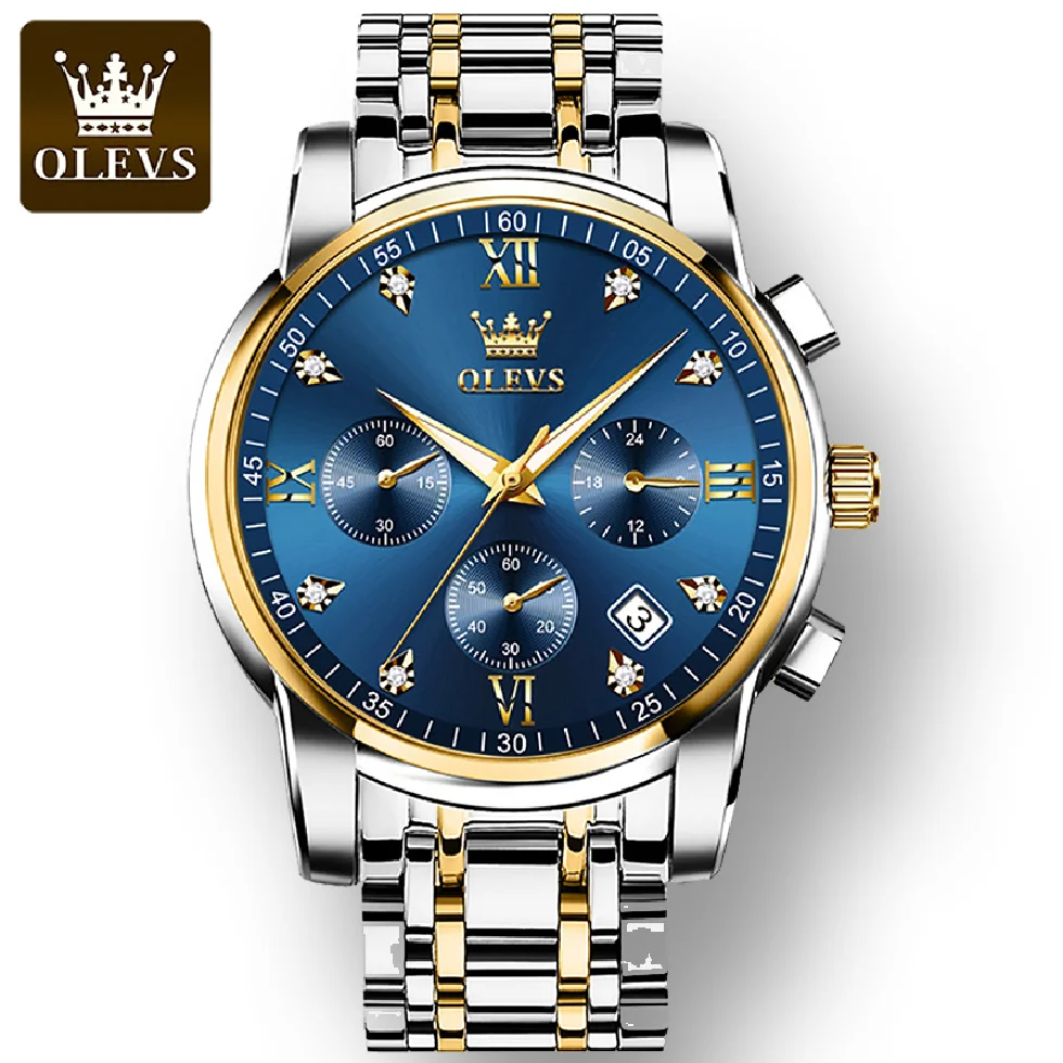 

Многофункциональные высококачественные кварцевые часы OLEVS с тремя глазами для мужчин деловые водонепроницаемые мужские наручные часы с ре...
