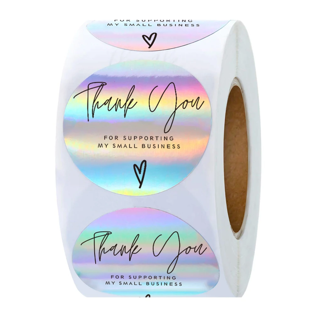 

500 Pcs Round Rainbow Laser Thank You Stickers 1 Inch Small Business Stickers Adhesive Labels for Boutiques Wrapping Supplies