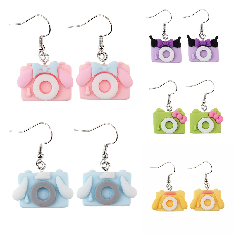 

Kawaii Camera Earrings Sanrio Cinnamoroll Hello Kittys Anime Doll Cute Children Jewelry Accessories Toy Christmas Gifts Girls