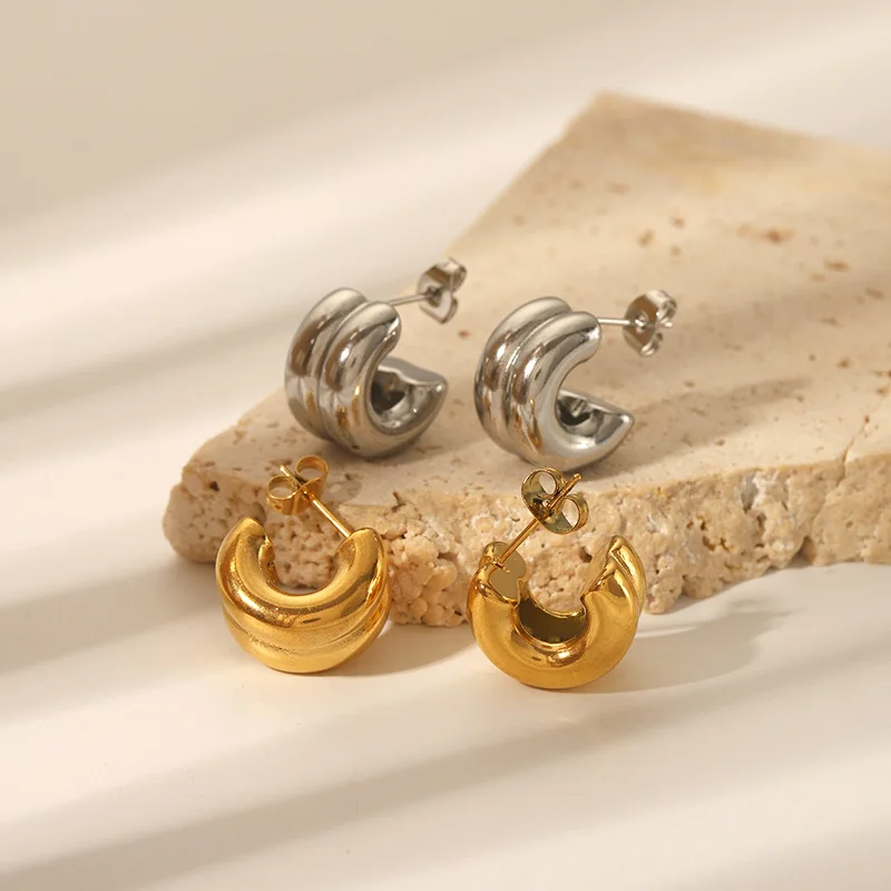 Yori C-образные металлические гладкие серьги-гвоздики из нержавеющей стали