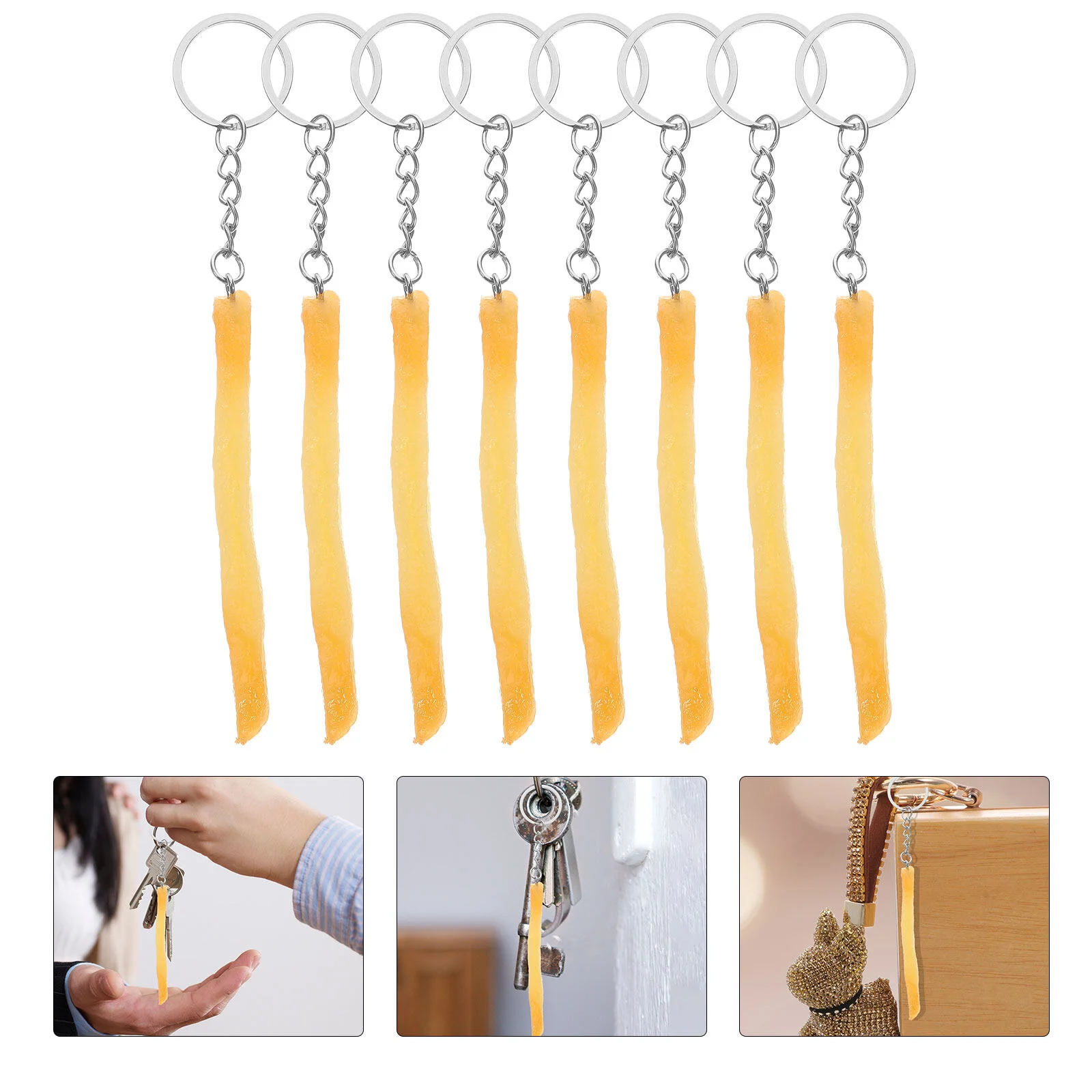 8 Pcs Phone Keychain Gift Food Imitation Keyring Hanging Novelty Pendant Fried Chips Pvc Miss