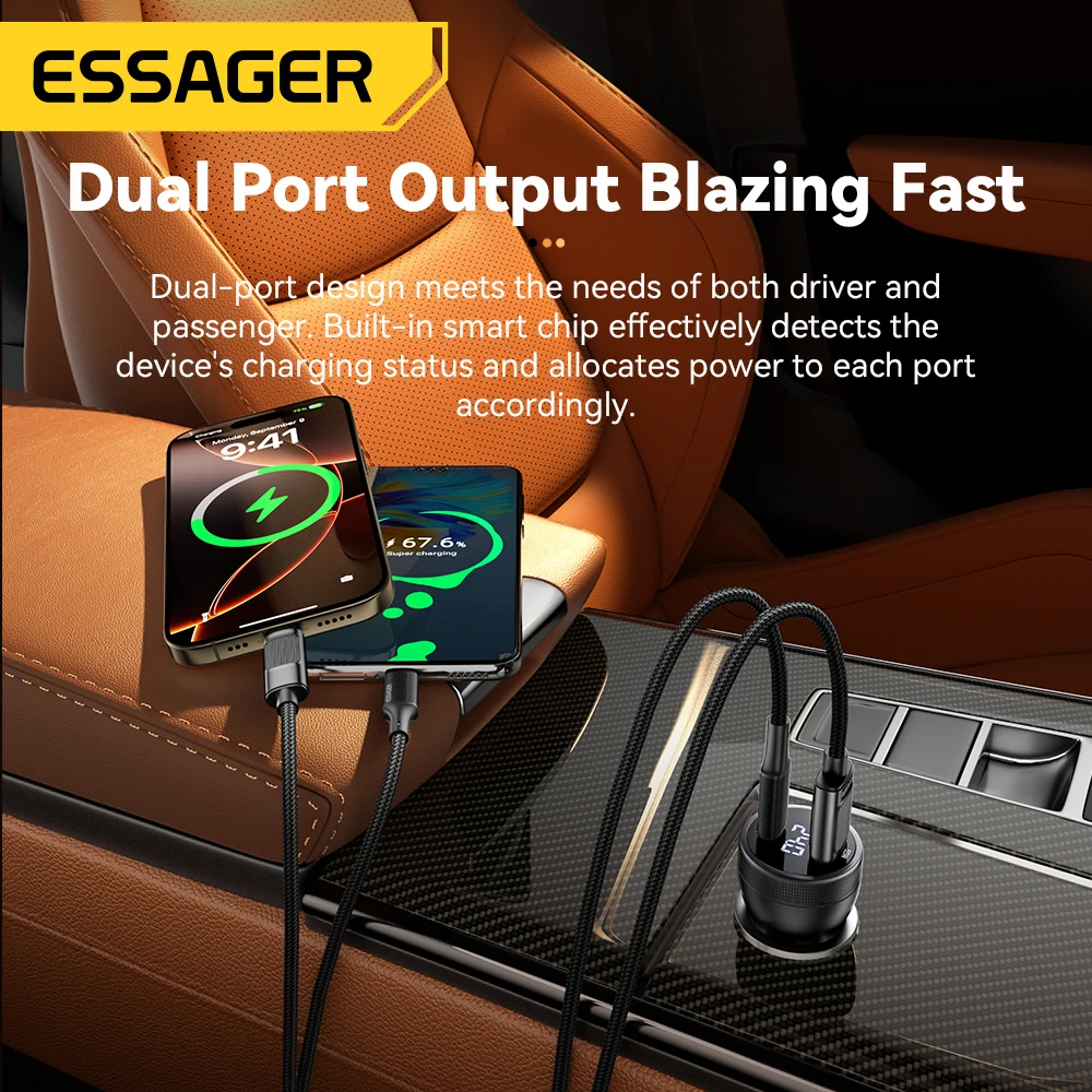 Автомобильное зарядное устройство Essager 100 Вт USB C Quick Charge PD 45 для iPhone 15 pro 14 Xiaomi Poco