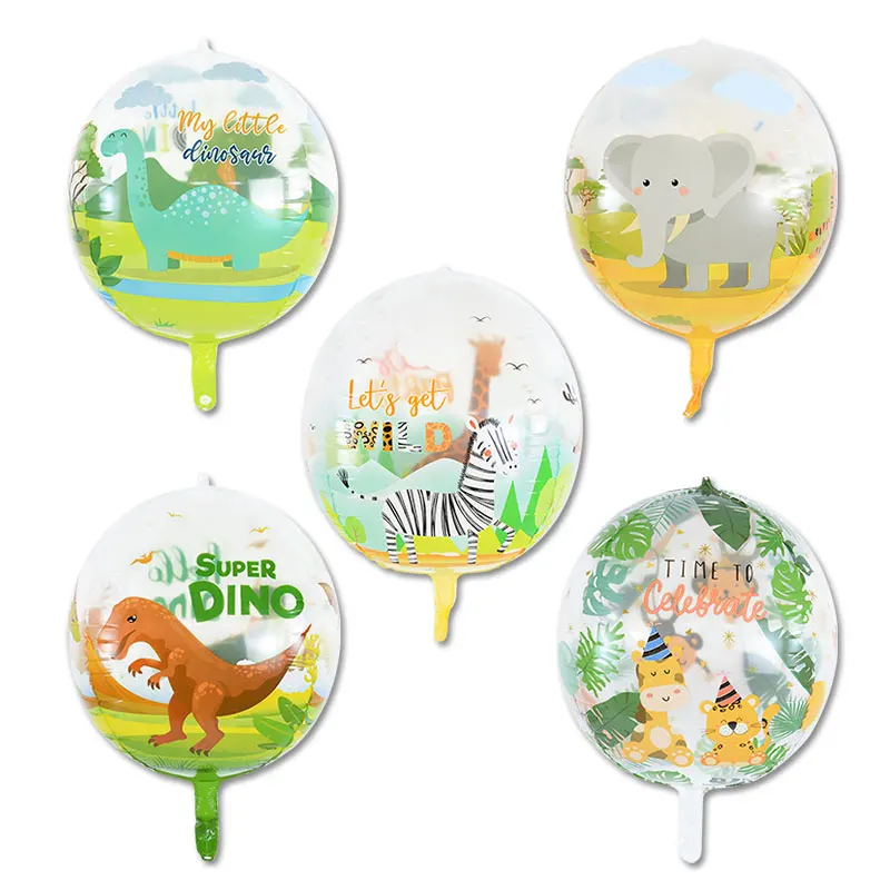 

1/3Pcs Animal Transparent Balloons 4 Sides With Different Prints Helium Balloon Jungle Wildlife Birthday Party Decor Accessories