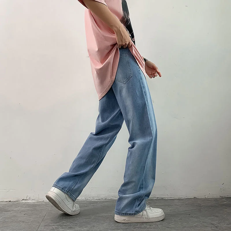 Blue Black Baggy Jeans Men Fashion Retro Casual Straight Jeans Mens Japanese Streetwear Loose Hip Hop Denim Pants Mens Trousers
