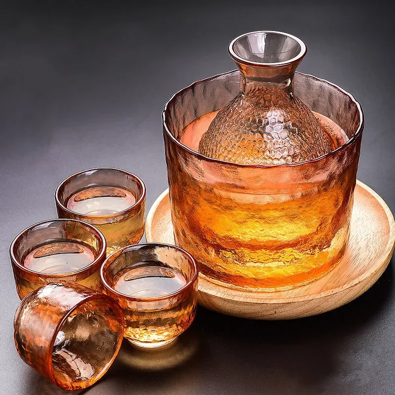 

Set Wine Drinking Liquor Glass Jug Warmer Wine Flagon Vessels Hammer Cup Sake Pattern Cups Style New Japanese Shochu Pot Spirits