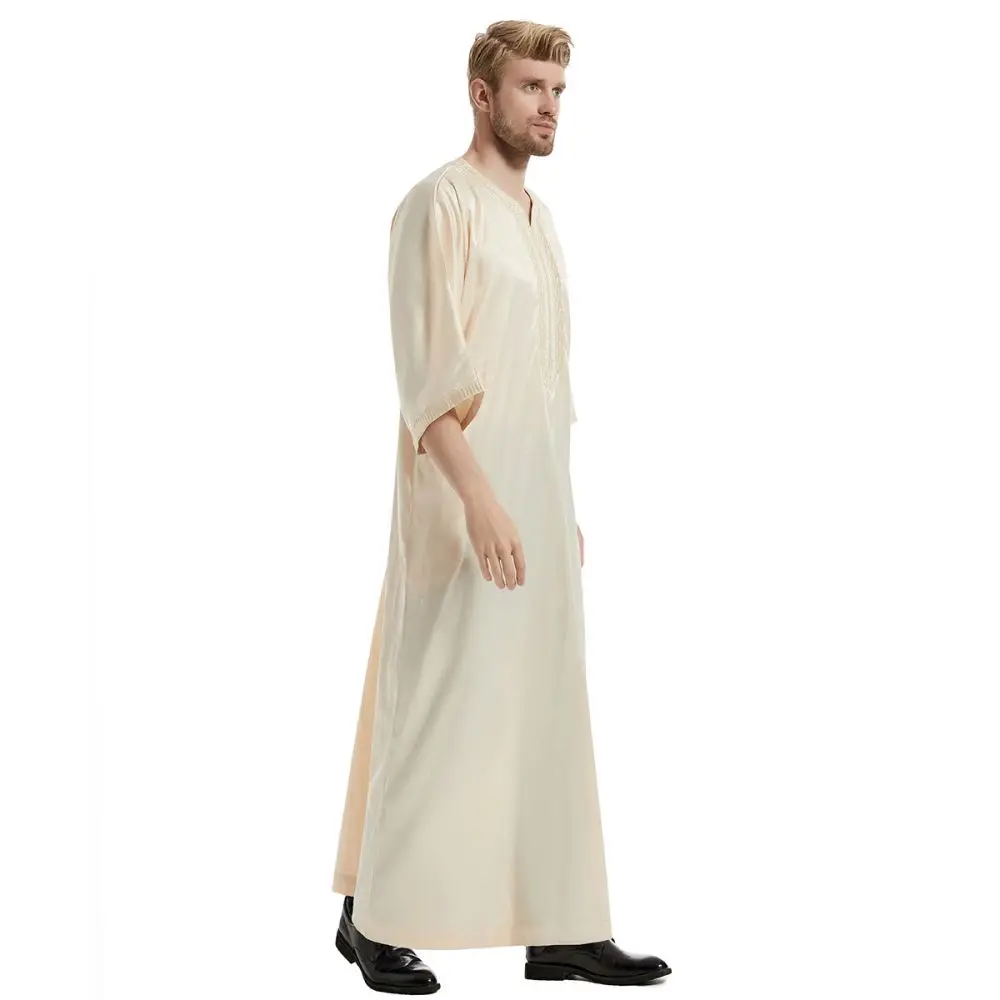 Middle East Muslim Robe Men's Arab Islamic National Costume New Satin Mid-Sleeve High Sense Top Large Size Loose Long T-Shirt