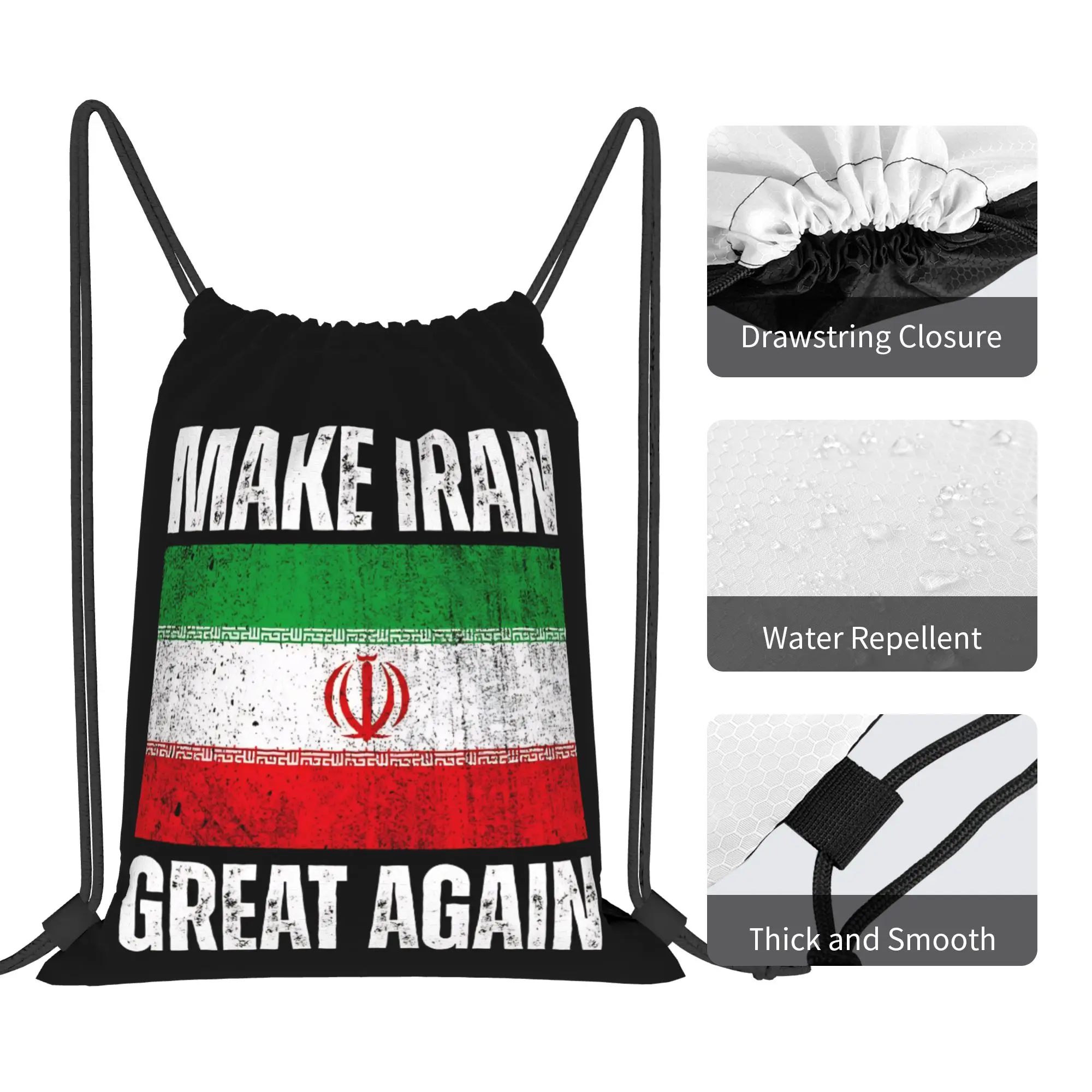 Фото Сумка-мешок MIGA с принтом «Make Iran great again» и изображением потрёпанного флага, водонепроницаемая, для баскетбола, спортзала, с завязками №4