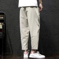 mens straight casual ankle length pants chinese style summer male harem spring mens cargo cotton comfortable solid p