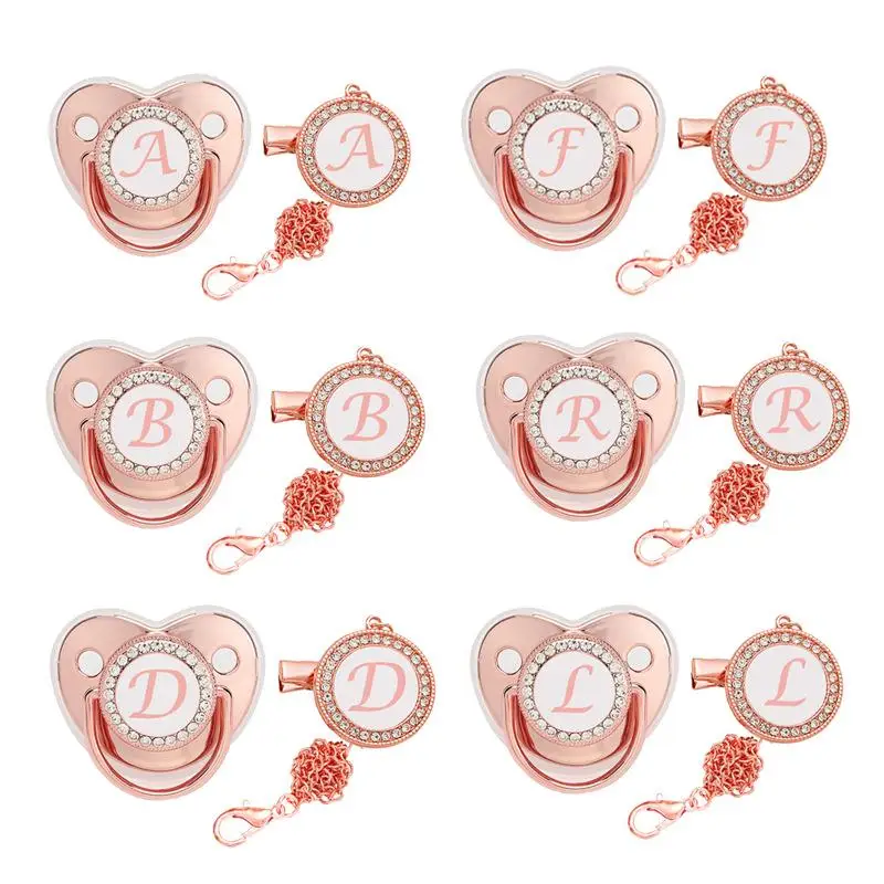 

Rose Gold letters Newborn Baby Pacifier Clip Chain Silicone Infant Pacifier Holder Soother Nipple Dummy Baby Shower Gifts