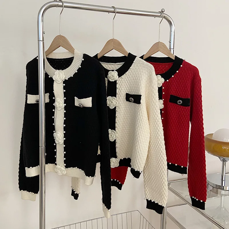 

Высококачественный свитер, кардиган, Женское пальто, необычная нательная рубашка для ранней весны, новинка 2022 года, вязаный свитер с круглы...