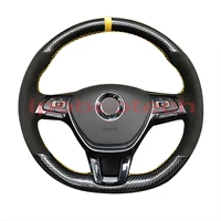 5d carbon fiber suede leather yellow thread steering wheel hand sewing wrap cover fit for volkswagen golf 7 mk7 passat b8