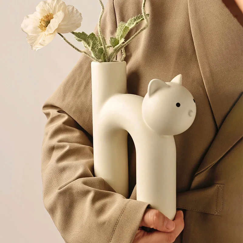 

Creative Cute Tubular Cat Vase Living Room Home Desktop Decoration Art Ornaments Gift Donuts Flower Pot