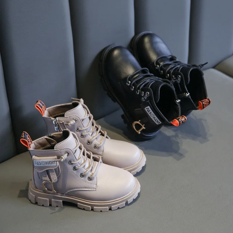 

2022 Children's Girls Boots Girls' Boots Autumn And Winter Warm Boots Children's Shoes British Style Girls' Leather Boots 26-36