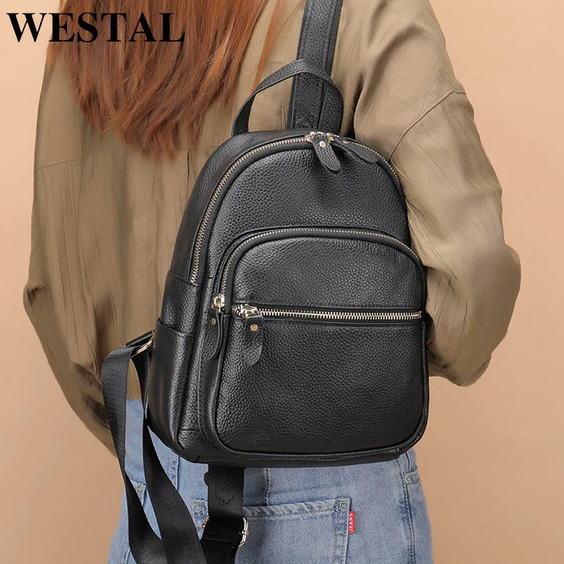 

WESTAL Women's Leather Backpack Black School Backpack for Women Bagpack Luxury Shoulder Bags Woman mochila feminina Back Pack