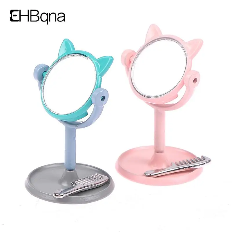 

1/12 Scale Dolls Rabbit Ears Makeup Furniture Toy Accessories Doll House Miniature Mirror Vanity Mini Doll House Mirror