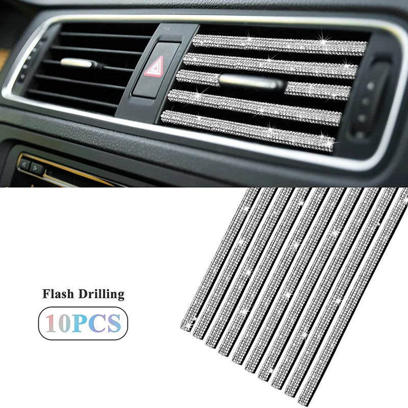 

Car Accessories Interior Air Outlet Diamond Trim Strip 10pcs Automobile Air Conditioning Port U-shaped Decorative Clip Strips