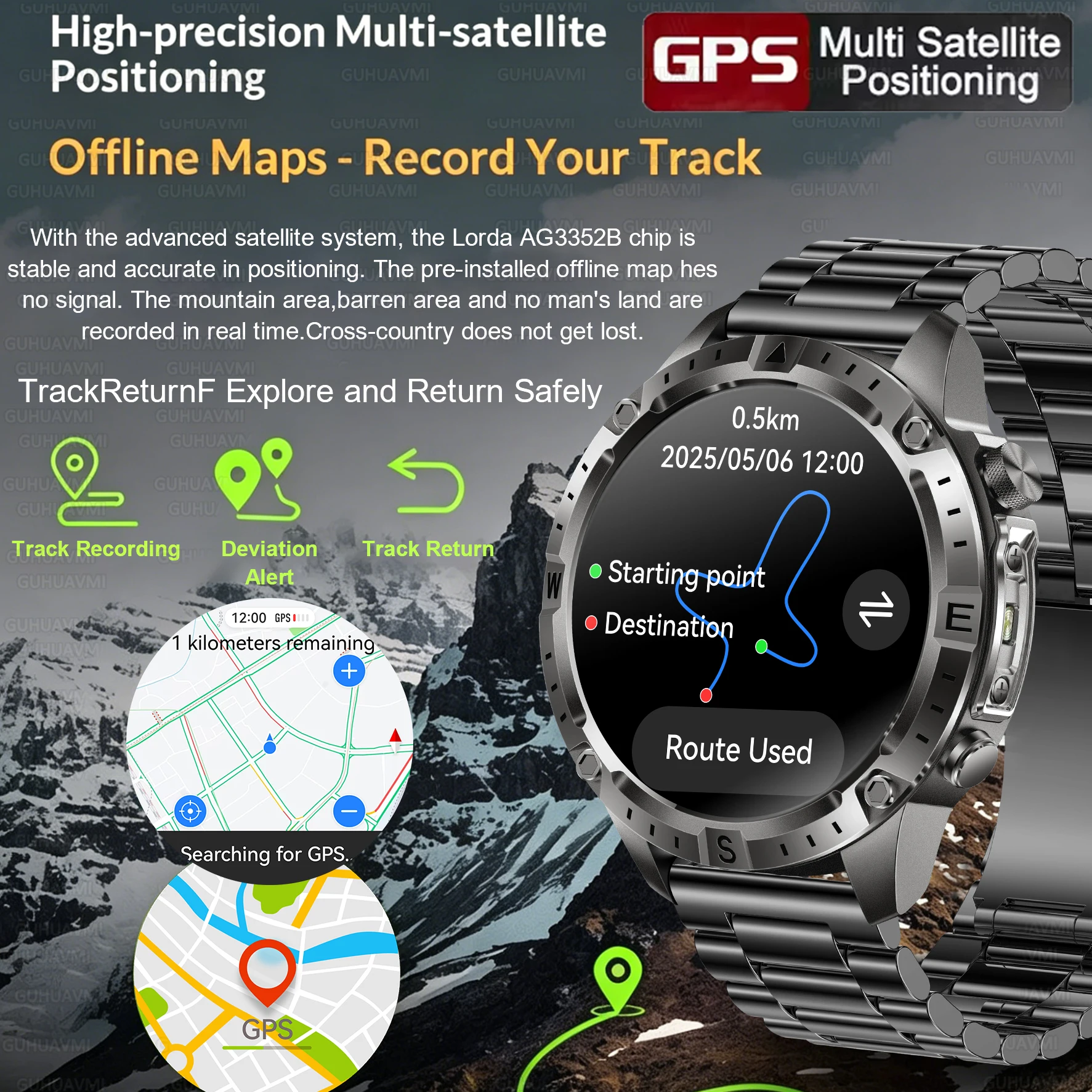 Смарт-часы 2026 с двухдиапазонным GPS, для активного отдыха, с компасом, альтиметром, барометром, 170+ режимов, измерением пульса, аккумулятором 730 мАч, водонепроницаемостью 10ATM (art.: 3920d9cee092f) - 3920d9cee092f