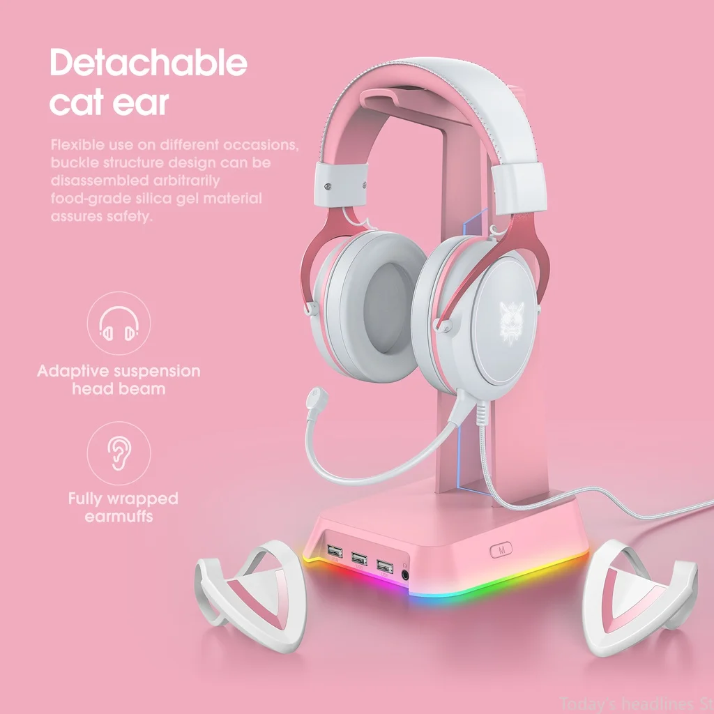 

X10 White Pink Cute Cat Ears Cute Gaming Computer Headset PS4 Game Wired Headset