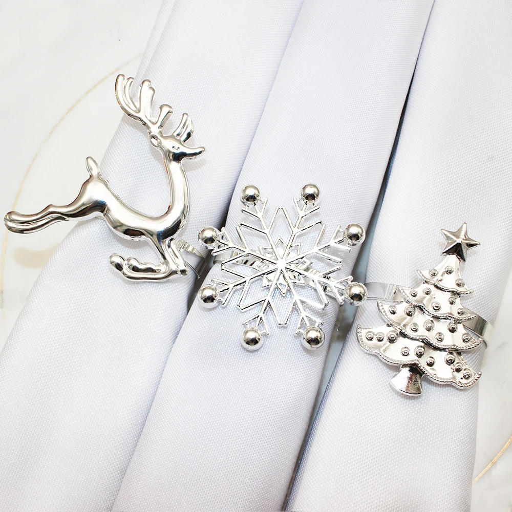 

6 шт. золотые рождественские кольца для салфеток, Рождественская елка, снежинка, держатель для рождественской свадебной вечеринки, ужина, искусственное украшение