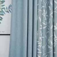 curtains for bedroom living dining room nordic simple elegant stitching blue leaf printing high shading thick cotton linen home