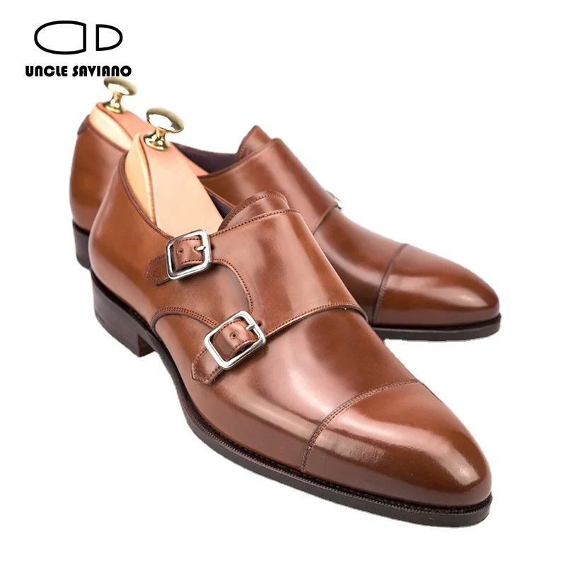 Uncle Saviano Double Monk Strap Luxury Men Shoes Genuine Leather Handmade Fashion Designer Business Dress Shoes for Men Original
