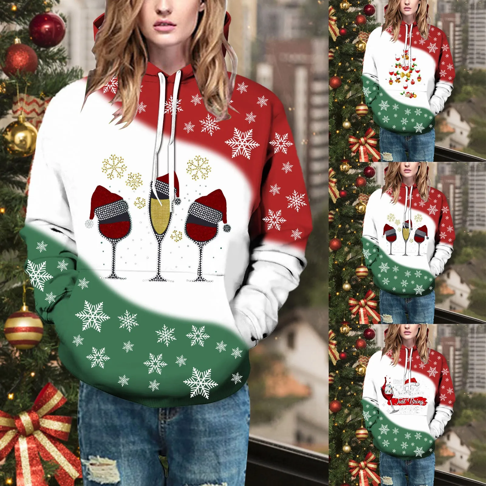 

Teen Girl Clothes Women'S And Men'S Long Sleeved Printed Sweatshirts Drawstring Jerseys Christmas Fitted Womens Corded Pullover