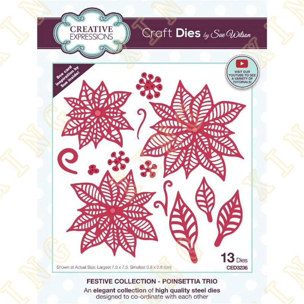 

Christmas Poinsettia Trio 2022 New Metal Cutting Dies for Diy Scrapbooking Crafts Maker Photo Album Template Handmade Decoration
