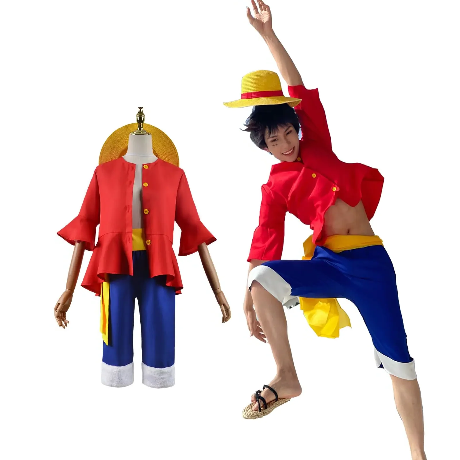 ONE PIECE Аниме Обезьяна Д. Луффи Косплей Костюм Набор - Красный Наряд Со Шляпой Для