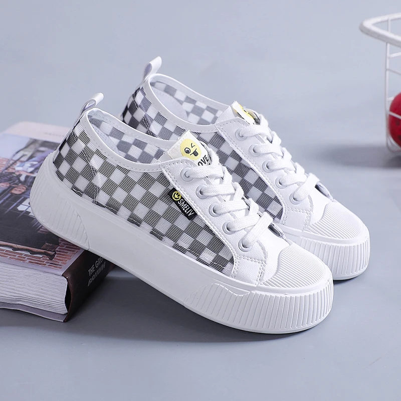 

2022 Summer New Checkered Women's Sneakers Plaid Ins Fashion Women Sports Shoes Running Shoes Wholesale Breathable Shoes Female