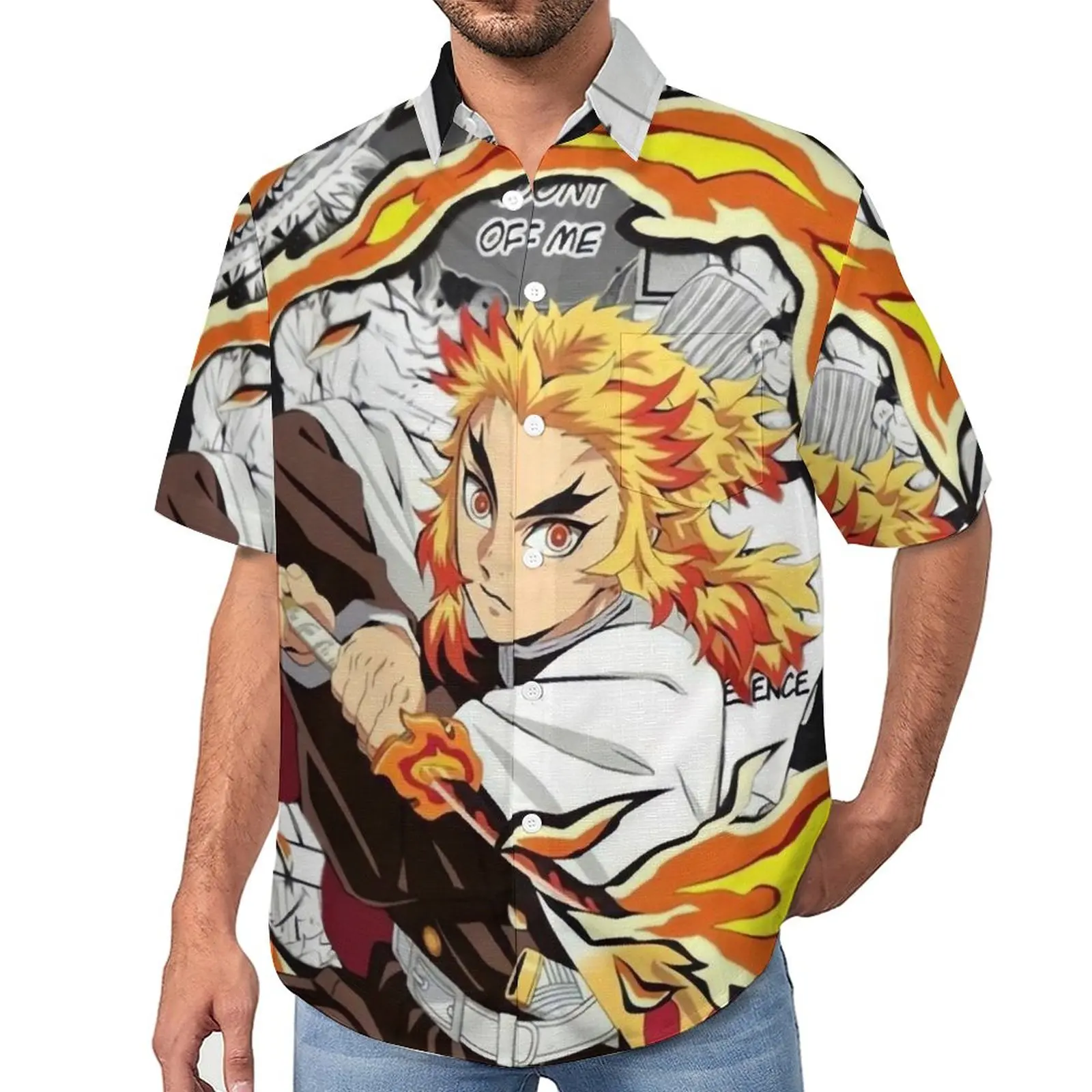 

Мужская свободная рубашка в японском стиле Demon Slayer, Повседневная гавайская рубашка с коротким рукавом, Y2K