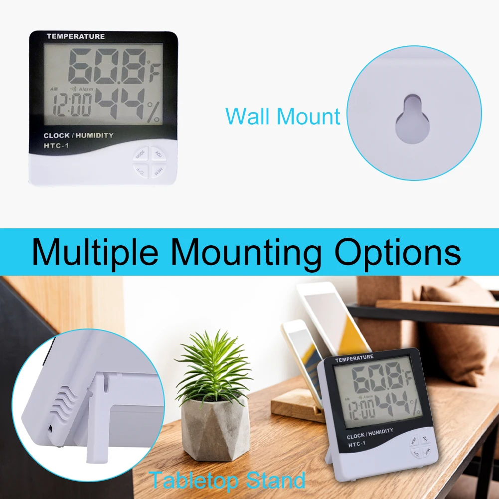 LCD Electronic Digital Temperature Humidity Meter Thermometer Hygrometer Indoor Outdoor Weather Station Clock HTC-1 HTC-2