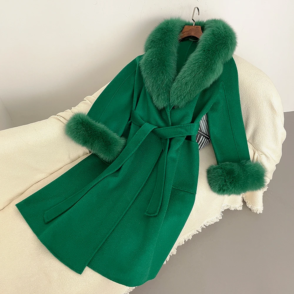 Oftbuy Женское Длинное Шерстяное Пальто С Воротником Из Натурального Лисьего Меха