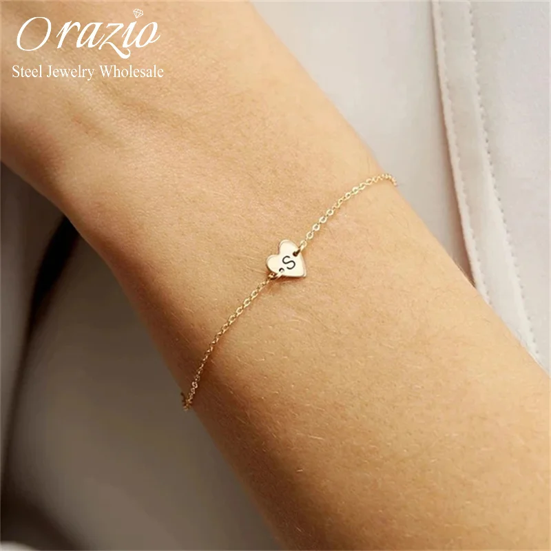 

Orazio Engrave Alphabet Bracelet for Women 14K Gold Stainless Steel Artistic Font Charm Hand Chains Trendy Jewelry Wholesale