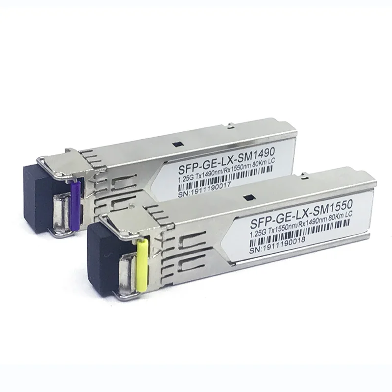 2PCS 1pair DFP2-5524-8CY1D Tx1550nm Rx1490nm DFB laser 1G single mode Bidi SFP 80km LC 1.25G SFP