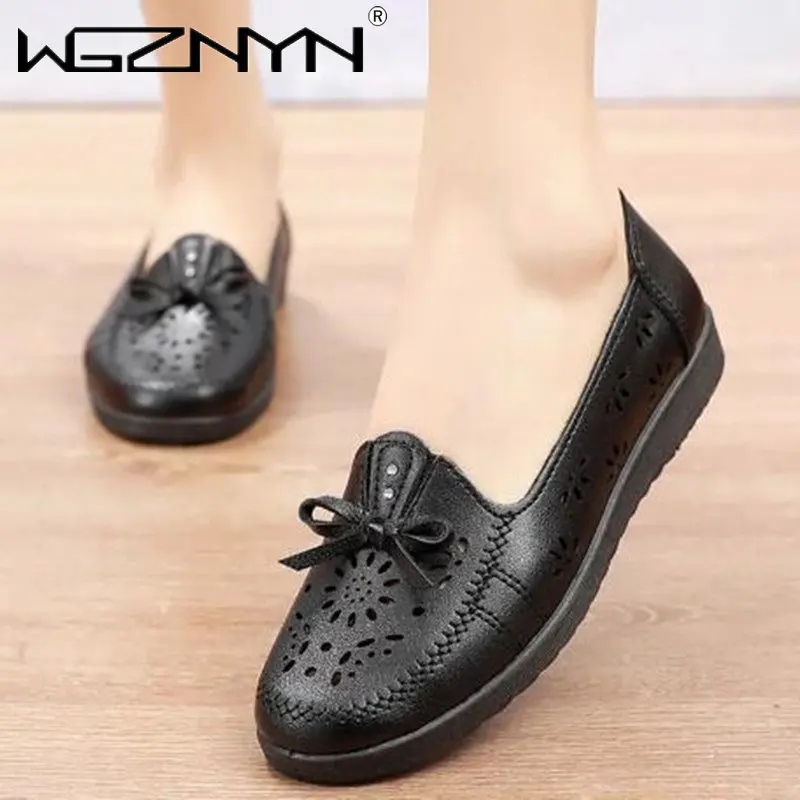 

Cheap Female Shoes Leather Flats Women's Black Shoes Leisuer Woman Loafers Flats 2023 Fashion Classic Mom Casual Leather Shoes