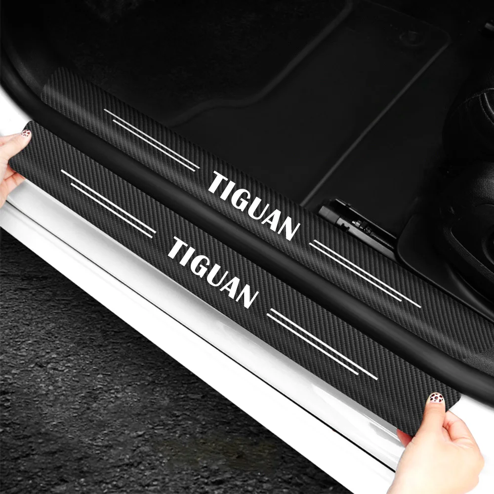 

4Pcs car door sill protector sill plate stickers For VW Volkswagen Tiguan MK1 MK2 Carbon Fiber Strip Anti Scratch Car Accessorie
